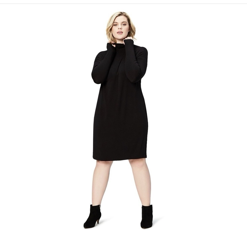 Daily Ritual Dress Long Sleeve Turtle Neck Large Black Jersey